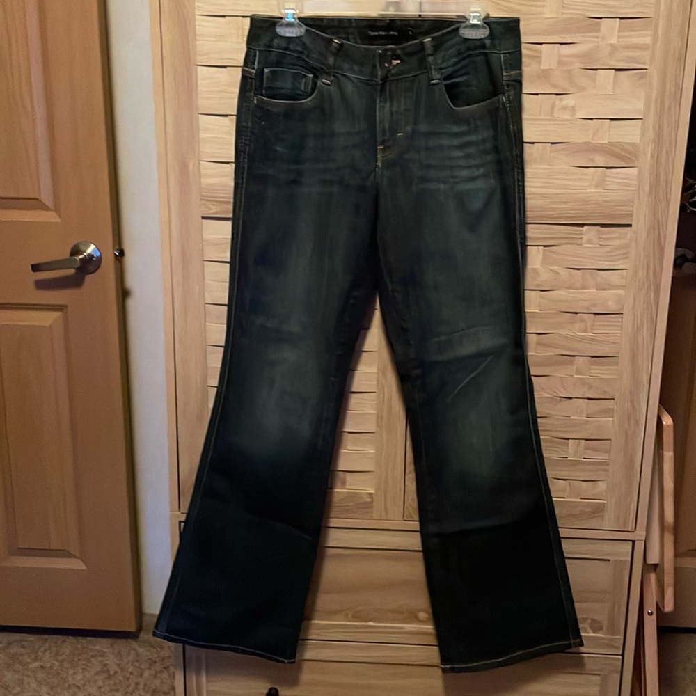 Calvin Klein flare leg dark wash jeans, Size 6, cotton/elastane